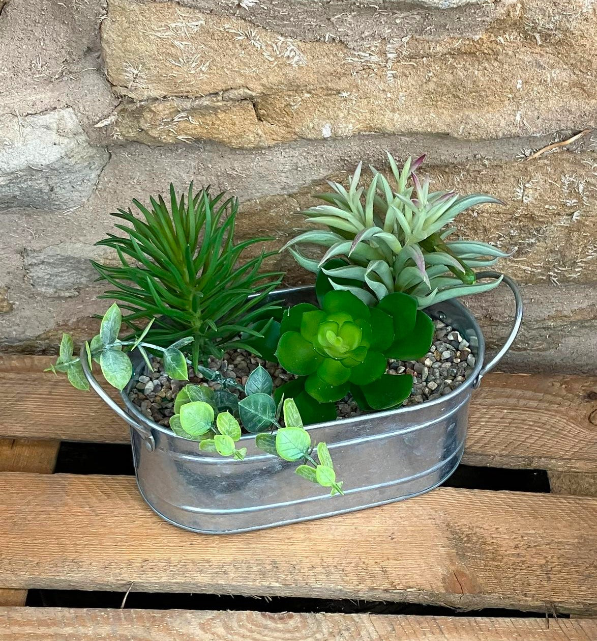 3 Succulents in a Galvanised Metal Trough