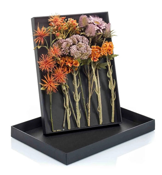 Giftbox with flowers orange/purple