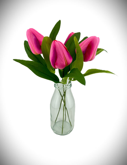 Artificial Silk 4 Head Tulip Bunch - Hot Pink