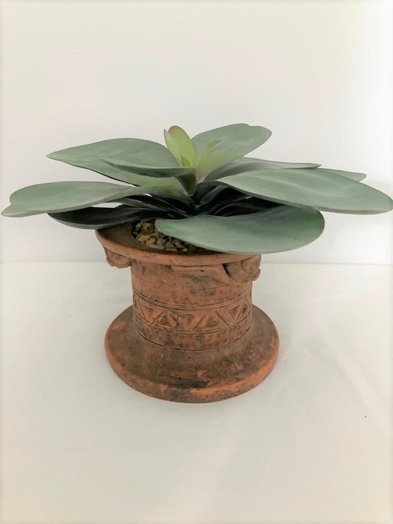 Indonesian Terracotta Circular Planter With Artificial Large Succulent