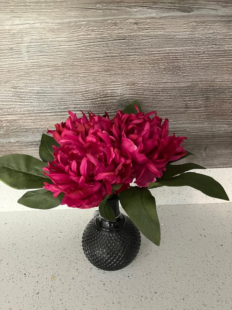 Artificial Magenta Peony with Monochrome Ball Vase - 23cm