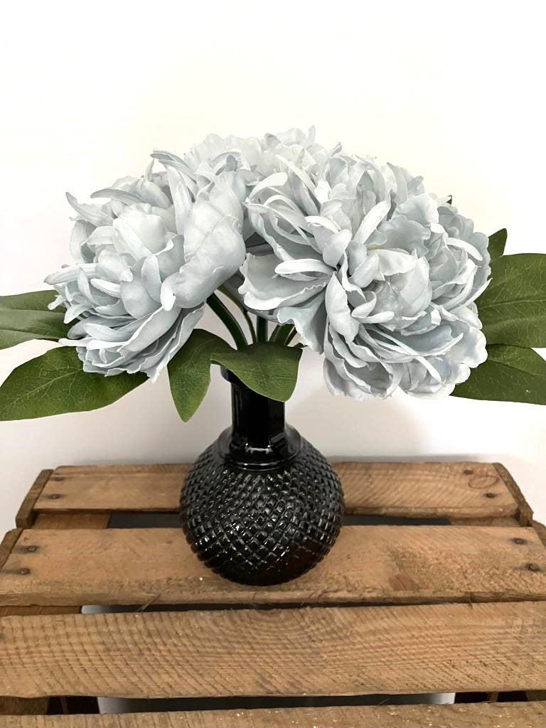 Artificial Duck Egg Blue Peony with Monochrome Ball Vase