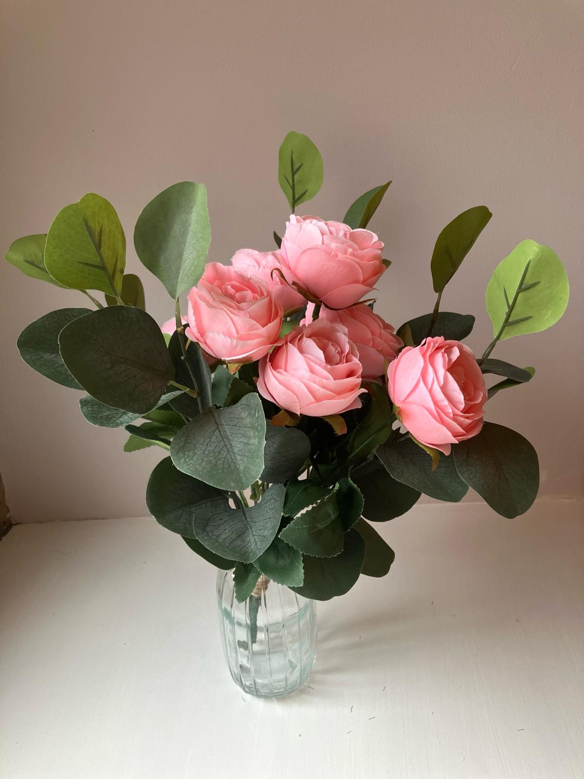 Artificial Silk Ariella Rose Bunch in Pink With Foliage