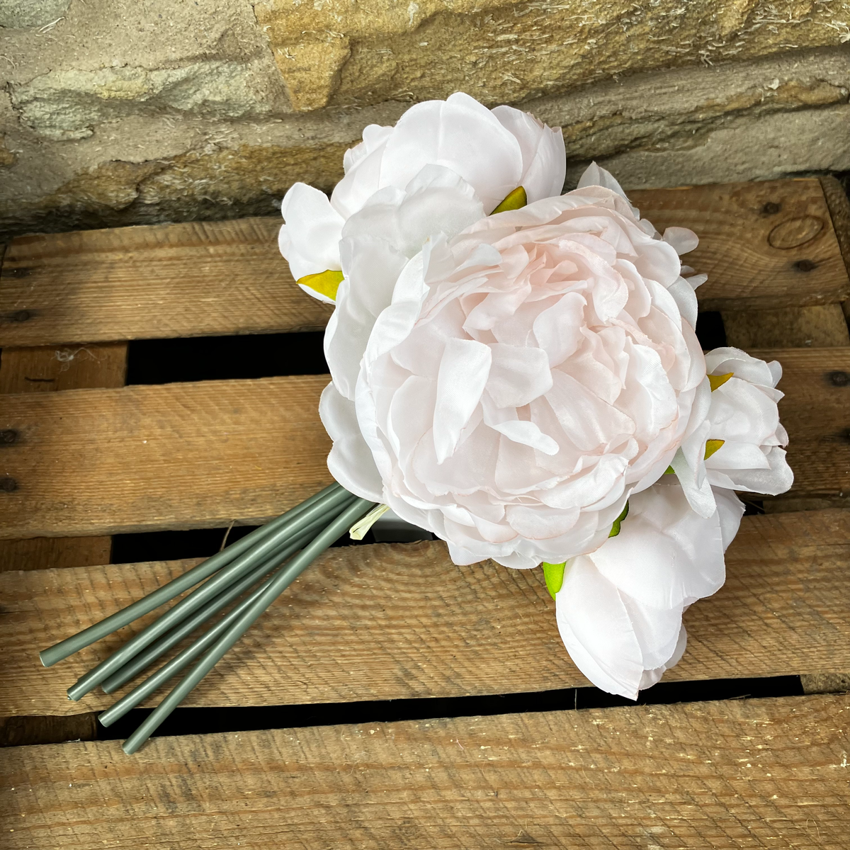 Artificial Peony in a Monochrome Glass Ball Vase