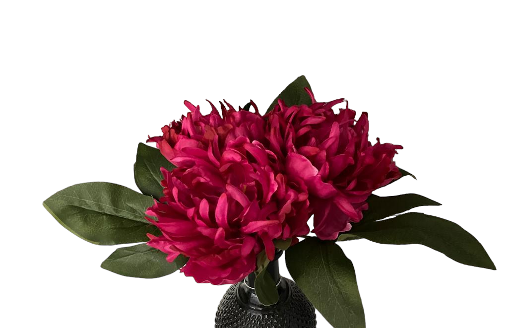 Artificial Magenta Peony with Monochrome Ball Vase - 23cm