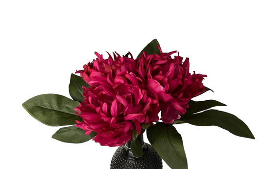 Artificial Magenta Peony with Monochrome Ball Vase - 23cm