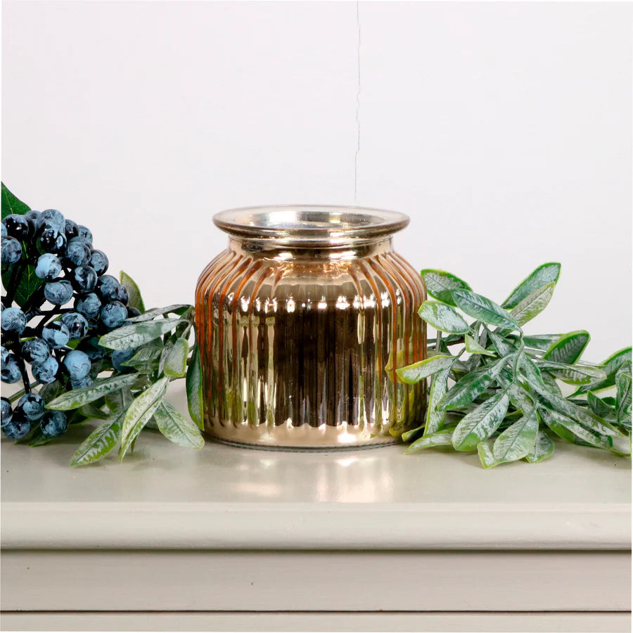 6 X Metallic Rose Gold Ribbed Jar