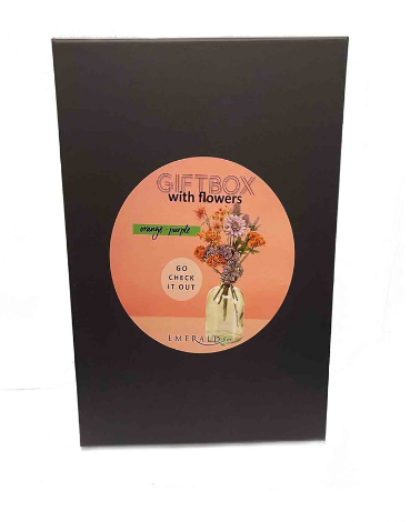 Giftbox with flowers orange/purple