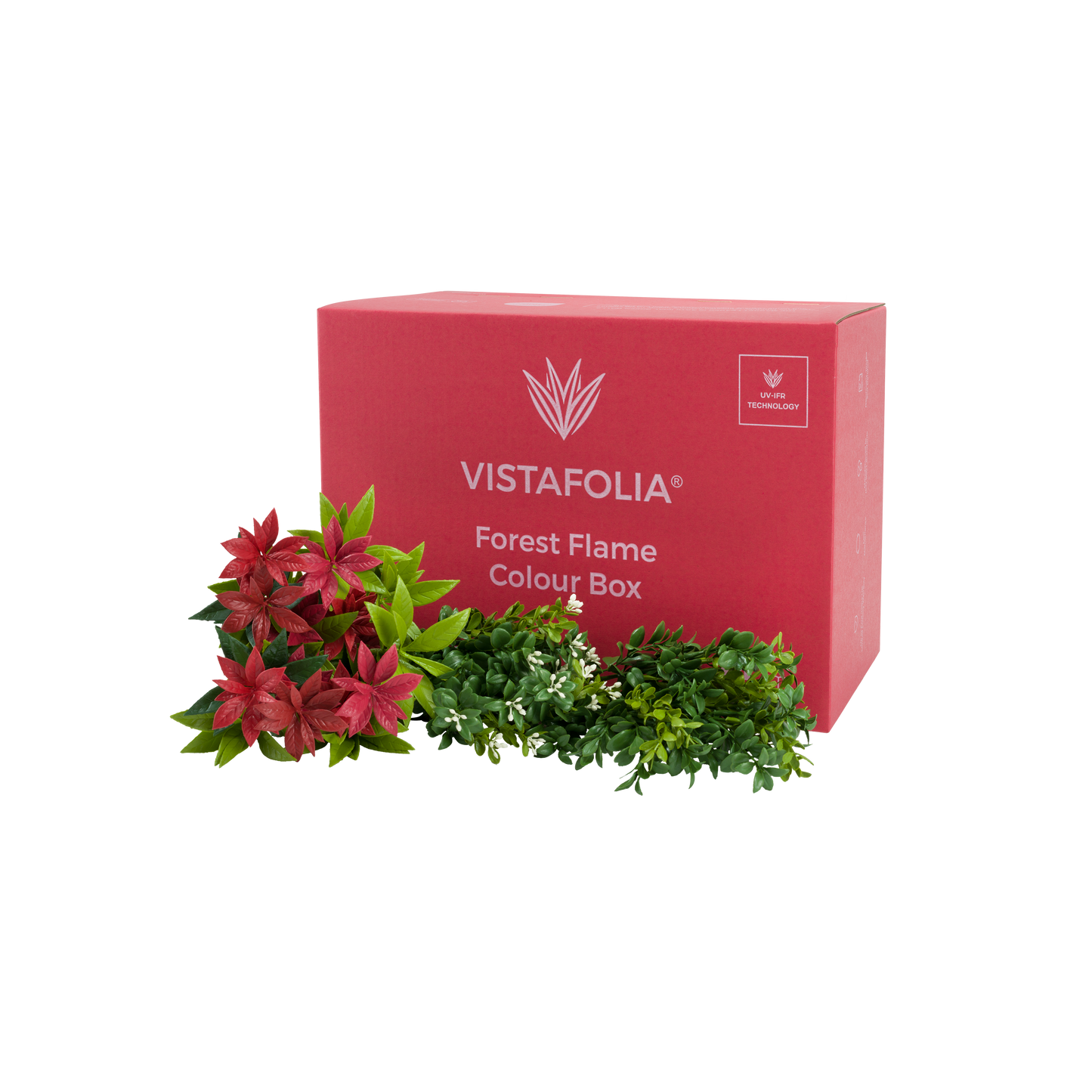 Invigorating reds blend with the green to create a stunning view. Use these lush plants where you please. they are designed to enhance or accent your wall by simply slotting them into the Vistafolia Panel where you want them.