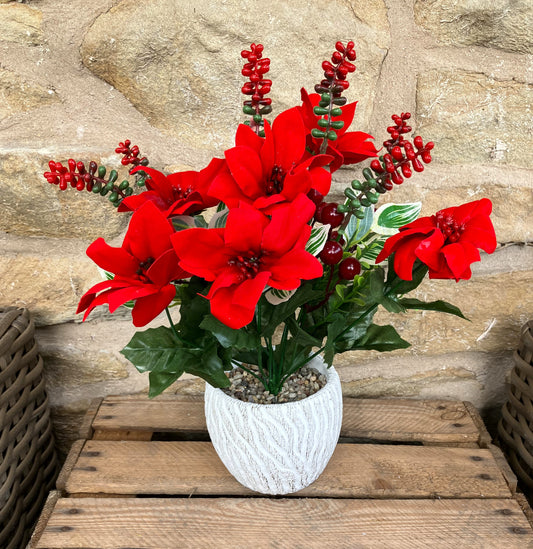 Artificial Red Poinsettia with seasonal berries