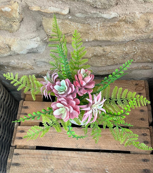 Artificial Fern & Succulent Pink and Green in Fern Pot
