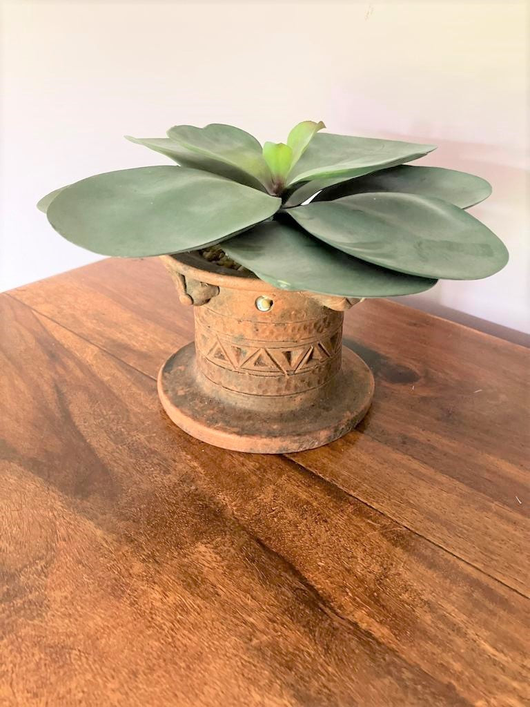 Indonesian Terracotta Circular Planter With Artificial Large Succulent