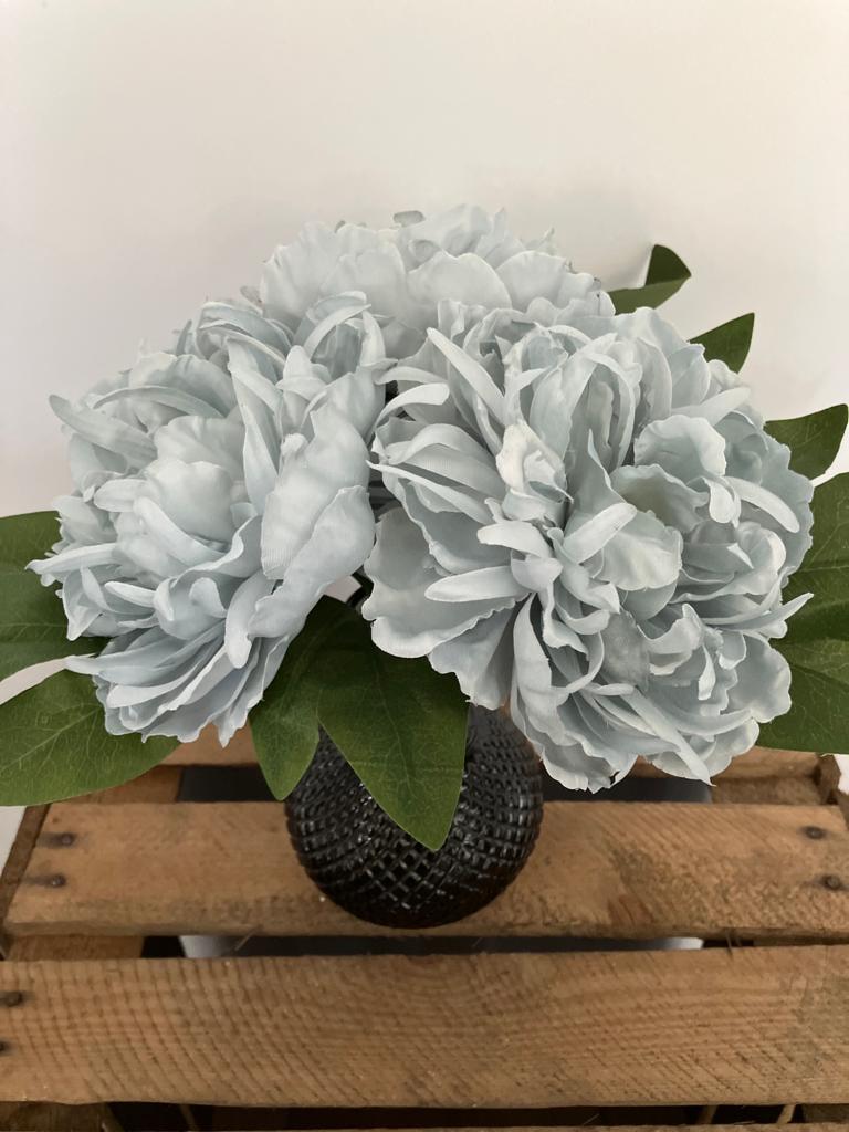 Artificial Duck Egg Blue Peony with Monochrome Ball Vase