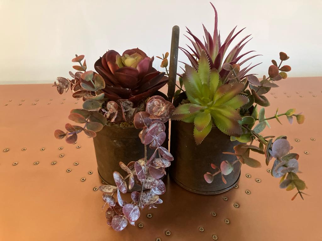 Artificial Succulent in Duo Metal Pot