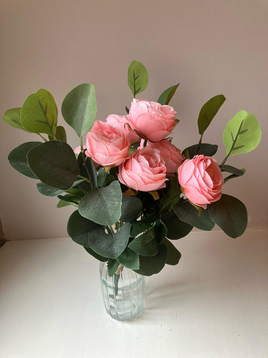 Artificial Silk Ariella Rose Bunch in Pink With Foliage
