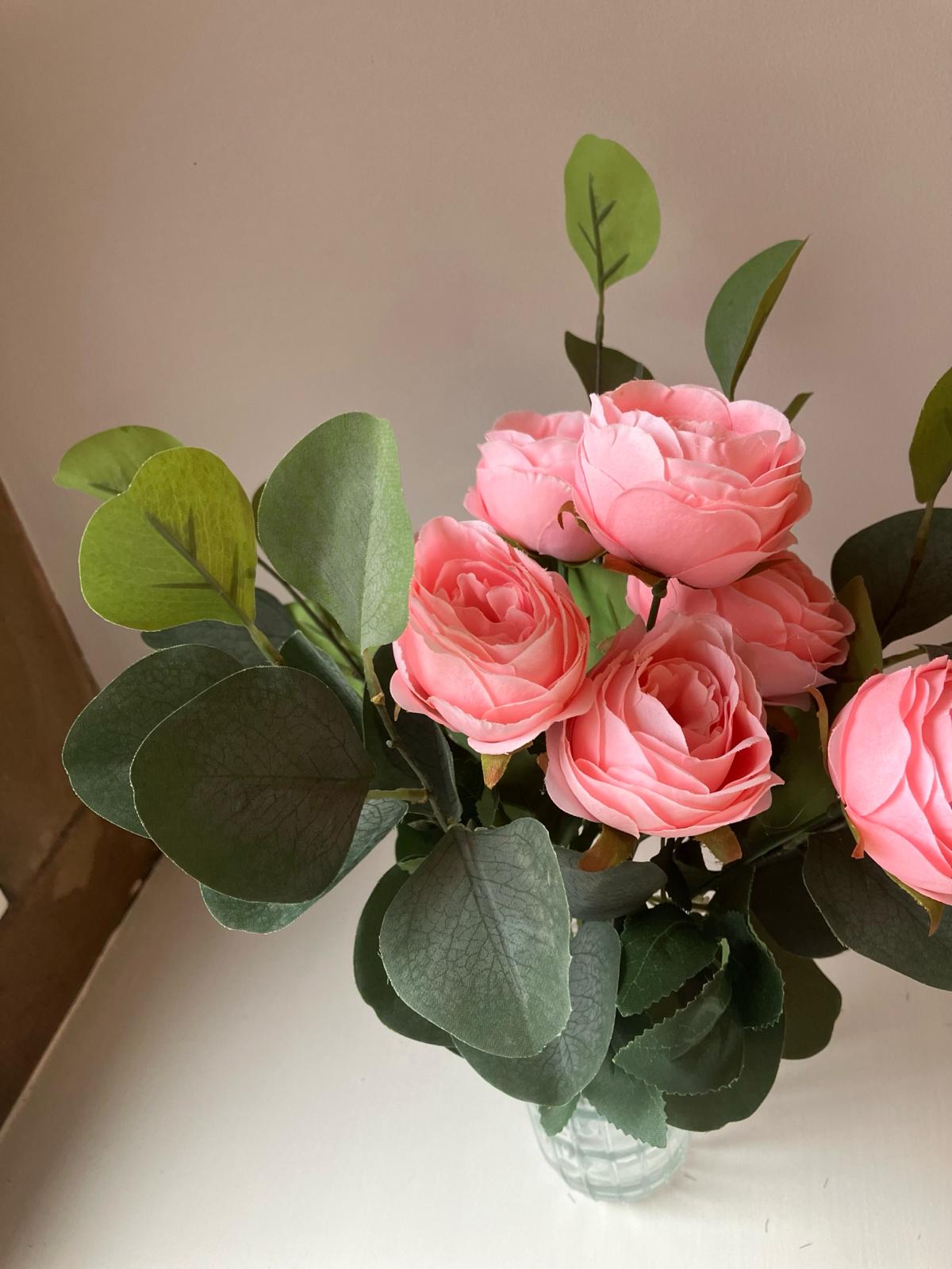 Artificial Silk Ariella Rose Bunch in Pink With Foliage