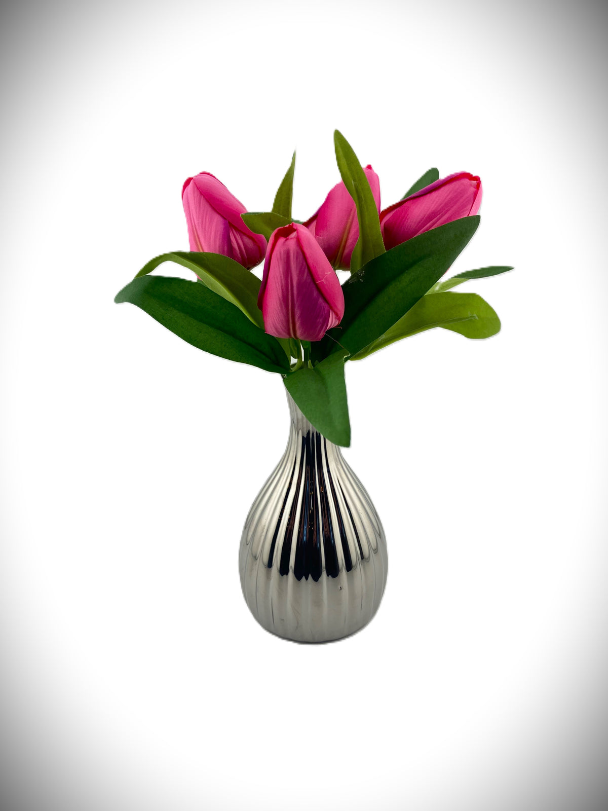 Artificial Silk 4 Head Tulip Bunch - Hot Pink