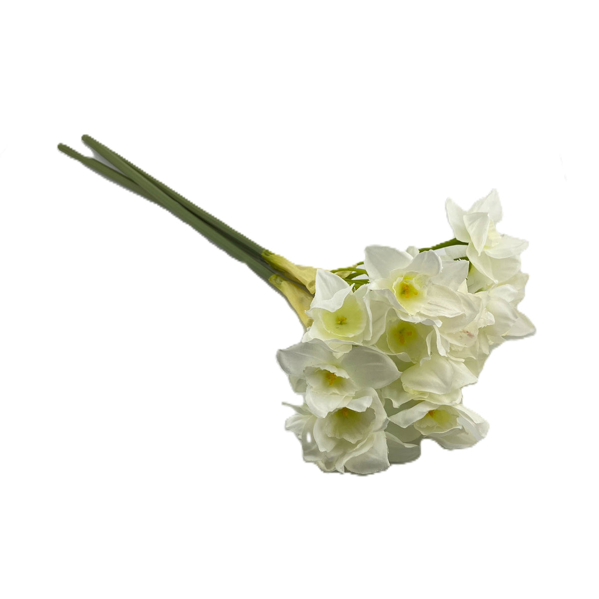 Silk Narcissus in 250ml clear Milk Bottle Vase - White