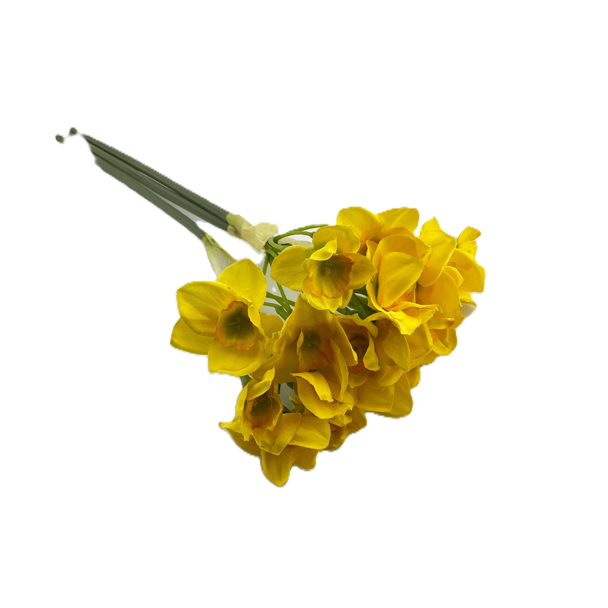 Silk Narcissus in 250ml clear Milk Bottle Vase - Yellow