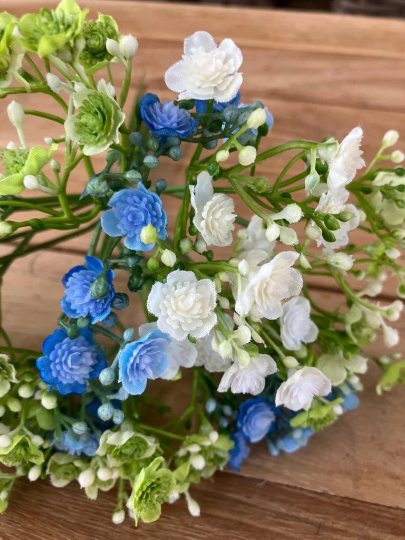 Artificial Baby's Breath/ Gypsophilia Bouquet in Green, Blue & Cream