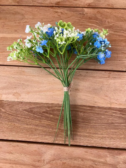 Artificial Baby's Breath/ Gypsophilia Bouquet in Green, Blue & Cream