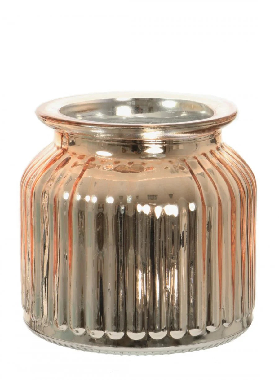 Metallic Rose Gold Ribbed Jar