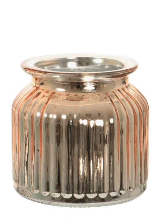 Metallic Rose Gold Ribbed Jar